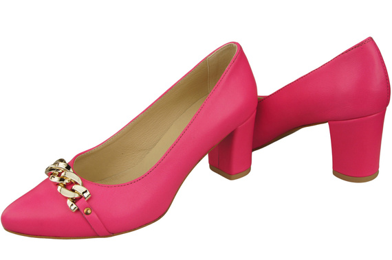 Klassische Frauen Neonrosa Naturleder Schuhe mit Gold Ornament Kette 200 ElitaBut