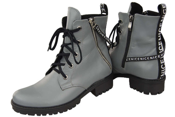 Schuhe Damenstiefeletten mit der Aufschrift NICE, Naturleder, Grau 173 L ElitaBut