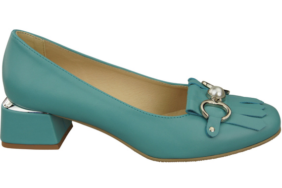 Damenschuhe Pumps verziert mit Fransen Naturleder 195 Türkis ElitaBut