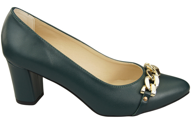 Klassische Frauen Malachit Naturleder Schuhe mit Gold Ornament Kette 200 ElitaBut