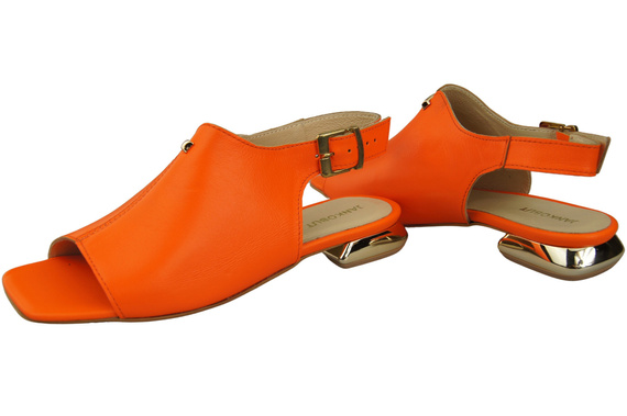 Bequeme Frauenschuhe Sandalen Orange Flacher Goldabsatz Naturleder 207 ElitaBut