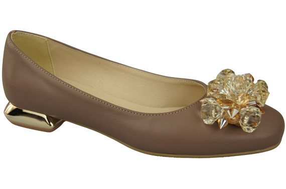 Damen Cappuccino Dunkel Pumps mit Kristallen flach Naturleder 216 ElitaBut