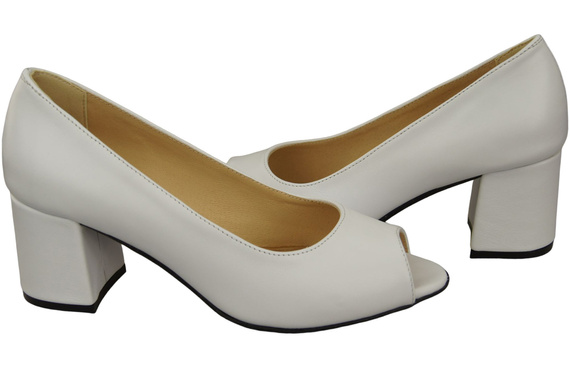 Damenschuhe PEEP TOE Pumps aus weißem Naturleder mit beschichtetem Absatz 192 ElitaBut