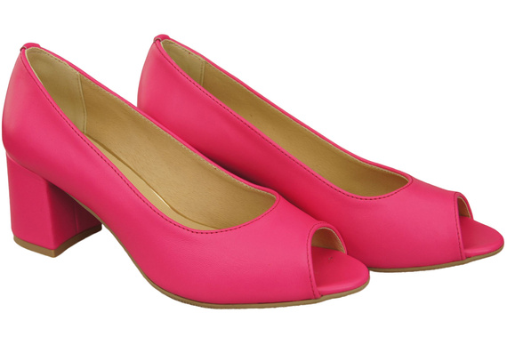 Damenschuhe PEEP TOE Pumps Neonrosa Naturleder mit beschichtetem Absatz 192 ElitaBut