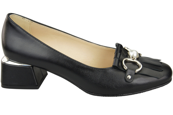 Damenschuhe Pumps verziert mit Fransen Naturleder 195 Schwarz ElitaBut