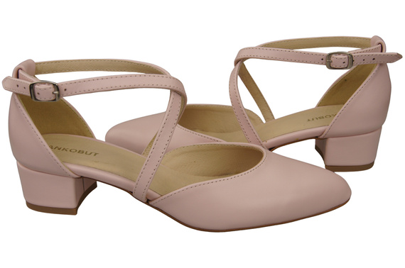 Damen Sandalen Echtleder Puderrosa mit Riemen Niedriger Absatz 223 ElitaBut