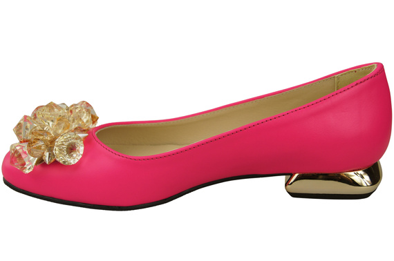 Damen Neon Rosa Pumps mit Kristallen flach Naturleder 216 ElitaBut