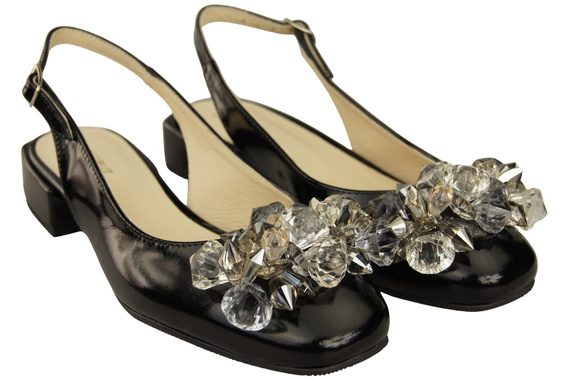 Damen Schuhe Schwarz glänzend Sandalen mit Kristallen Naturleder 215 ElitaBut