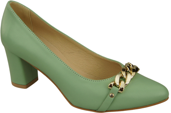Klassische Frauen Mint Naturleder Schuhe mit Gold Ornament Kette 200 ElitaBut
