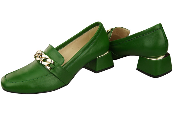 Damenschuhe mit Zierkette Pumps Mokassins Naturleder 193 Grün ElitaBut