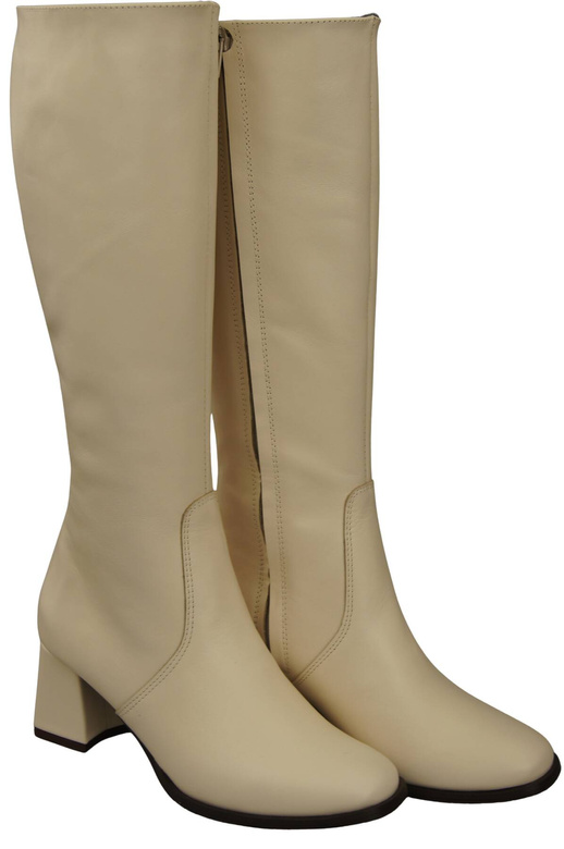 Bequeme Damen Beige Niedrig Absatz Stiefel Naturleder 212 ElitaBut