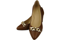 Klassische Frauen Braunes Naturleder Schuhe mit Gold Ornament Kette 200 ElitaBut