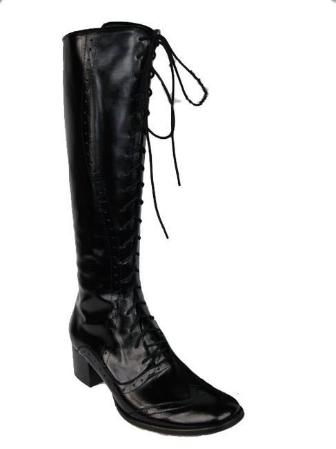 Damenschuhe Schnürstiefel, Naturleder, Schwarz Lack 595 ElitaBut