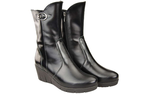 Damen-Keilstiefel, Naturleder, Schwarz, Glänzend 178 ElitaBut