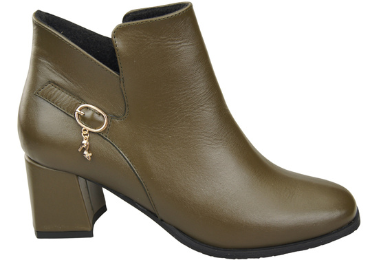 Damen-Stiefeletten ElitaBut 226 Olive aus Naturleder, gefüttert, eckige Zehenkappe, Blockabsatz