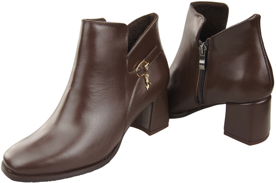 Damen-Stiefeletten ElitaBut 226 Schokolade aus Naturleder, gefüttert, eckige Zehenkappe, Blockabsatz