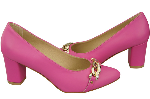 Klassische Frauen Fuchsia Naturleder Schuhe mit Gold Ornament Kette 200 ElitaBut