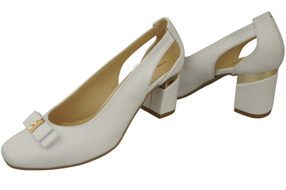 Schuhe Damen Weiß Pumps aus Naturleder mit dekorativem Absatz 199 ElitaBut