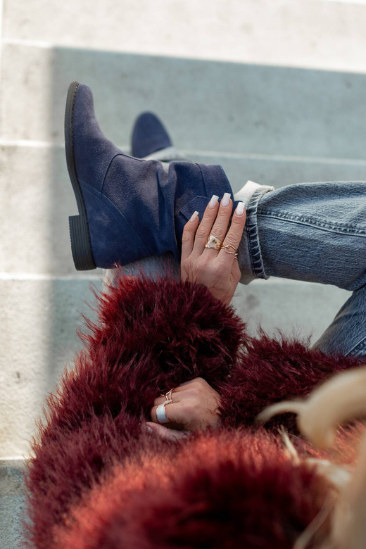 Schuhe Damen Stiefeletten Winter Naturveloursleder Marineblau 117 Von ElitaBut