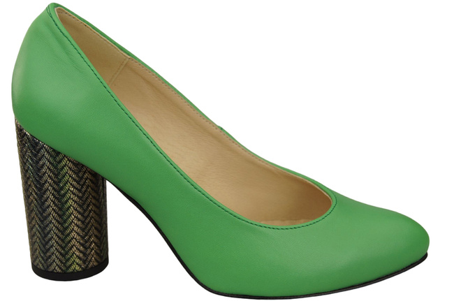 Damenschuhe Limette Pumps Naturleder Bunter Zierabsatz 194 ElitaBut