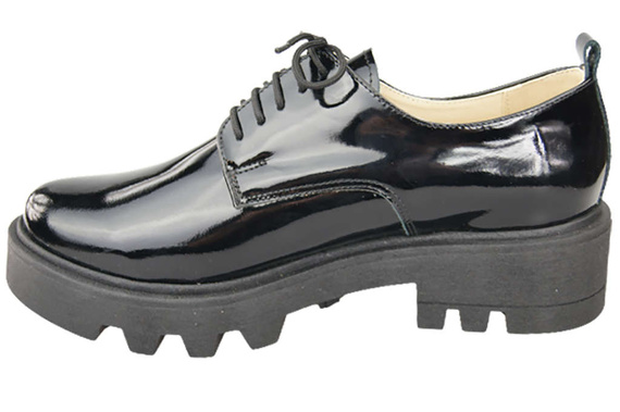 Schuhe Damen Schnürschuhe Schwarz Glänzendes Naturlackleder 180 ElitaBut