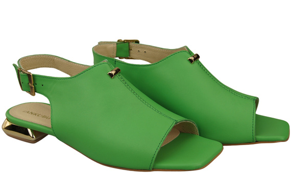 Bequeme Frauenschuhe Sandalen Limette Flacher Goldabsatz Naturleder 207 ElitaBut