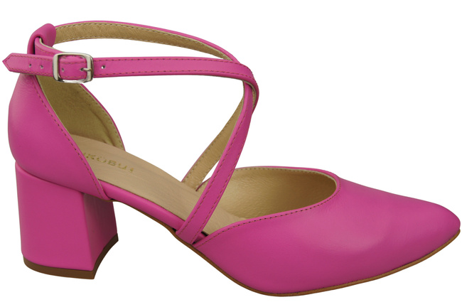 Elegante Fuchsie Ledersandalen mit offener Seite und stabilem Absatz 218 ElitaBut