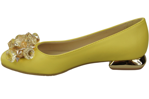 Damen Zitrone Pumps mit Kristallen flach Naturleder 216 ElitaBut