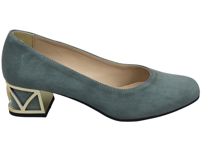 Bequeme Damenschuhe Aschgrau Pumps mit dekorativem Absatz Natürliches Wildleder 219 von ElitaBut