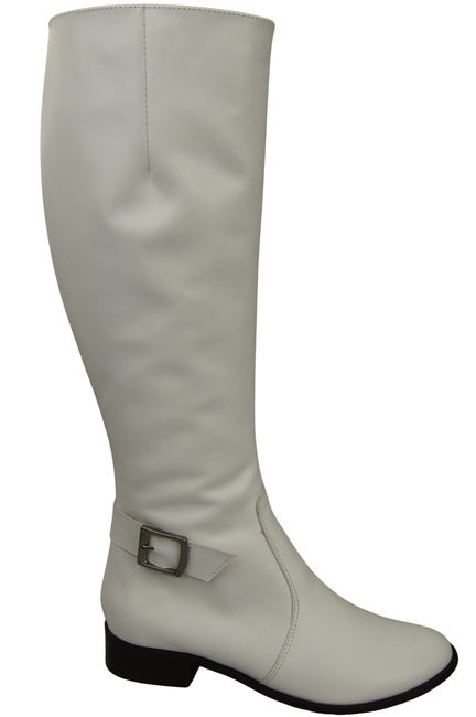 Damen-Lederstiefel Weiß Gefüttert Offiziersstiefel, Flach 225 ElitaBut