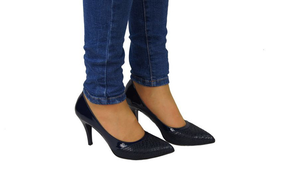 Damenschuhe Pumps mit Schuppenmotiv, Naturleder, Marineblau 951 ElitaBut