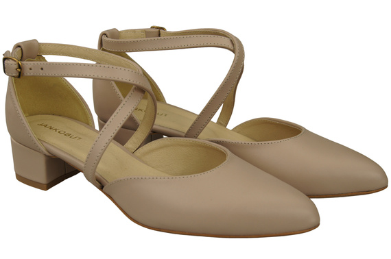 Damen Sandalen Echtleder Cappuccino Blass mit Riemen Niedriger Absatz 223 ElitaBut