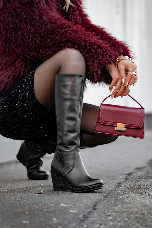 Schuhe Damen-Keilstiefel, Naturleder, Schwarz 745 ElitaBut