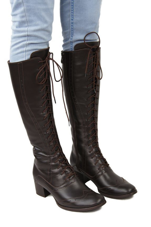 Damenschuhe Schnürstiefel, Naturleder, Braun 595 ElitaBut