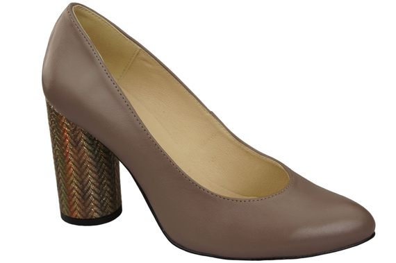 Damenschuhe Cappuccino Pumps Dunkles Naturleder Bunter Zierabsatz 194 ElitaBut