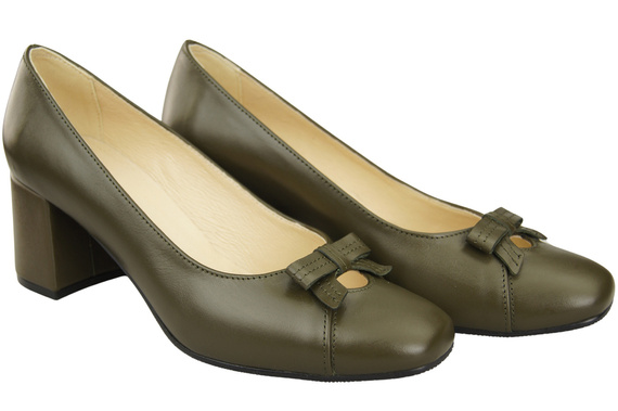 Damen Pumps mit Schleife Olive Naturleder und niedrigem Absatz 203 ElitaBut