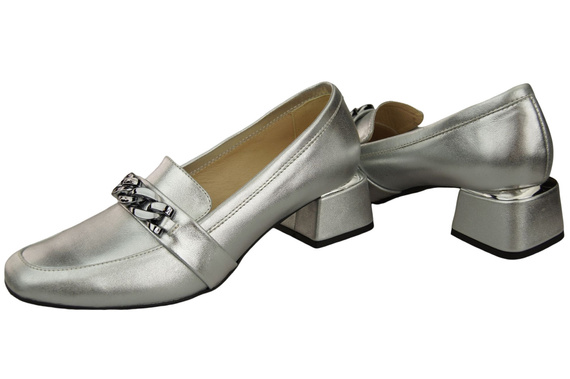 Damenschuhe mit Zierkette Pumps Mokassins Naturleder 193 Silber ElitaBut