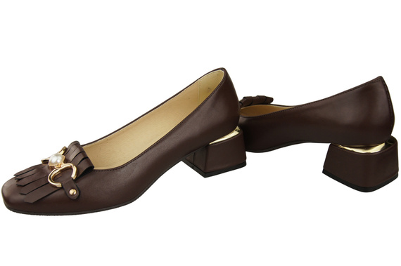 Damenschuhe Pumps verziert mit Fransen Schokolade Naturleder 195 ElitaBut