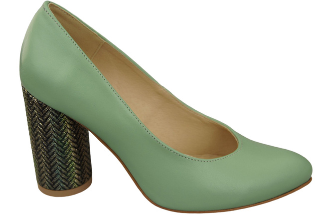 Damenschuhe Mintfarbene Pumps Naturleder Bunter Zierabsatz 194 ElitaBut