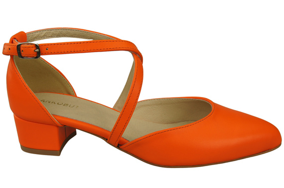 Damen Sandalen Echtleder Orange mit Riemen Niedriger Absatz 223 ElitaBut