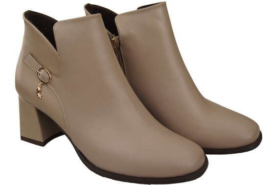 Damen-Stiefeletten ElitaBut 226 Cappuccino Dunkel aus Naturleder, gefüttert, eckige Zehenkappe, Blockabsatz