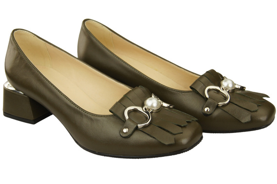 Damenschuhe Pumps mit Fransen verziert Oliv Naturleder 195 ElitaBut