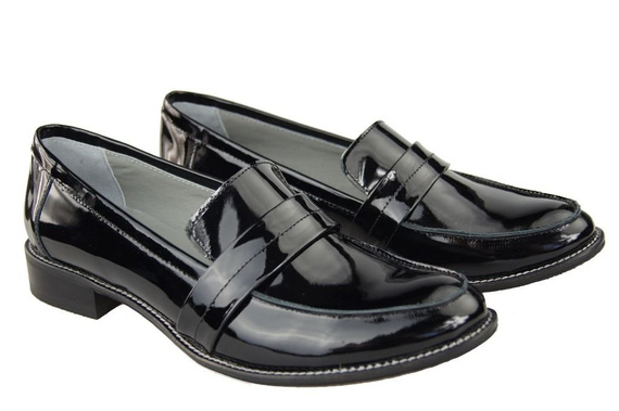 Schuhe Damen Mokassins Naturleder Schwarz lackiert 139 ElitaBut