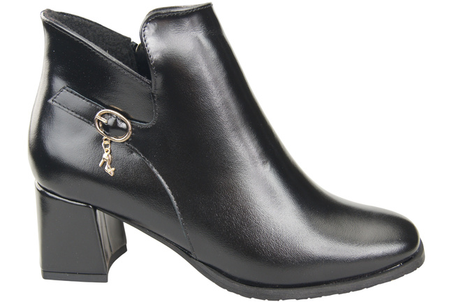 Damen-Stiefeletten ElitaBut 226 Schwarz glänzend aus Naturleder, gefüttert, eckige Zehenkappe, Blockabsatz