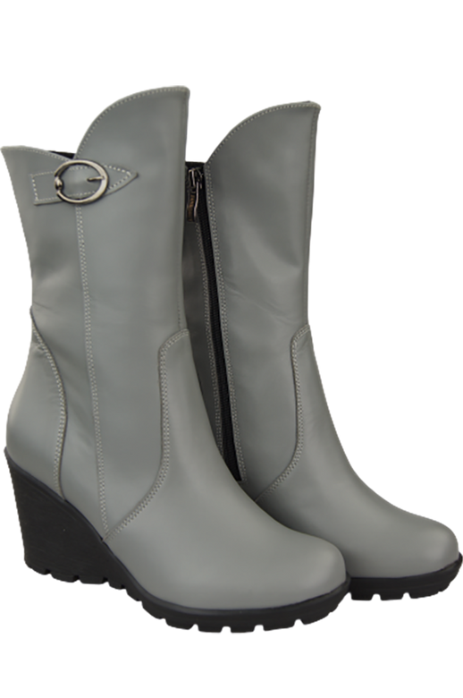 Damen-Keilstiefel, Naturleder, Grau 750 ElitaBut