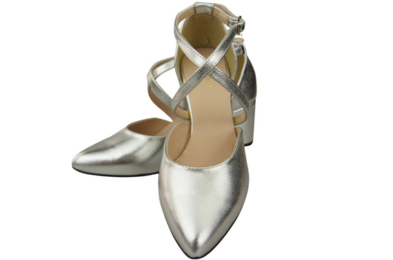 Elegante Silber Ledersandalen mit offener Seite und stabilem Absatz 218 ElitaBut