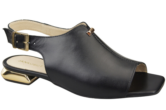 Bequeme Frauenschuhe Sandalen Schwarz Flacher Goldabsatz Naturleder 207 ElitaBut