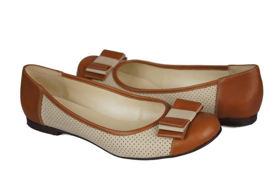 Durchbrochene Ballerinas für Damen, Naturleder, Rot-Beige 718 ElitaBut