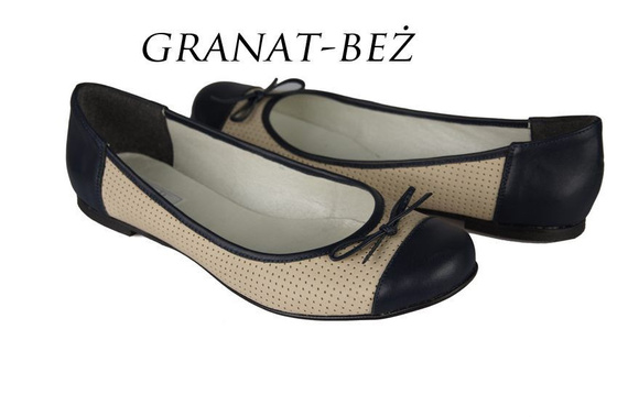 Damen-Ballerinas Durchbrochenes Naturleder Marineblau-Beige 661 ElitaBut