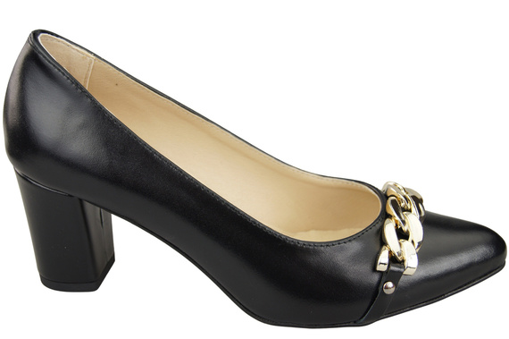 Klassische Frauen Schwarz glänzendes Naturleder Schuhe mit Gold Ornament Kette 200 ElitaBut